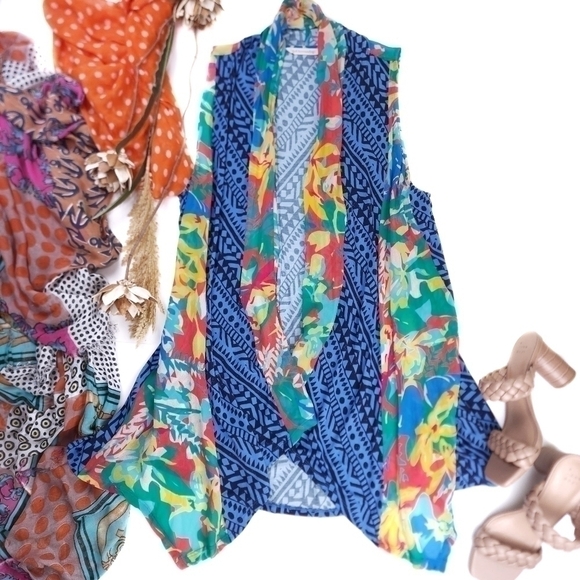 Soft Surroundings Multicolored Sheer Cascade Vest Sz S/M - Picture 12 of 12